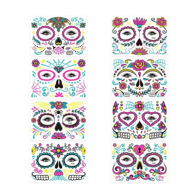 8 Sheets Halloween Funny Luminous Temporary Tattoos Stickers