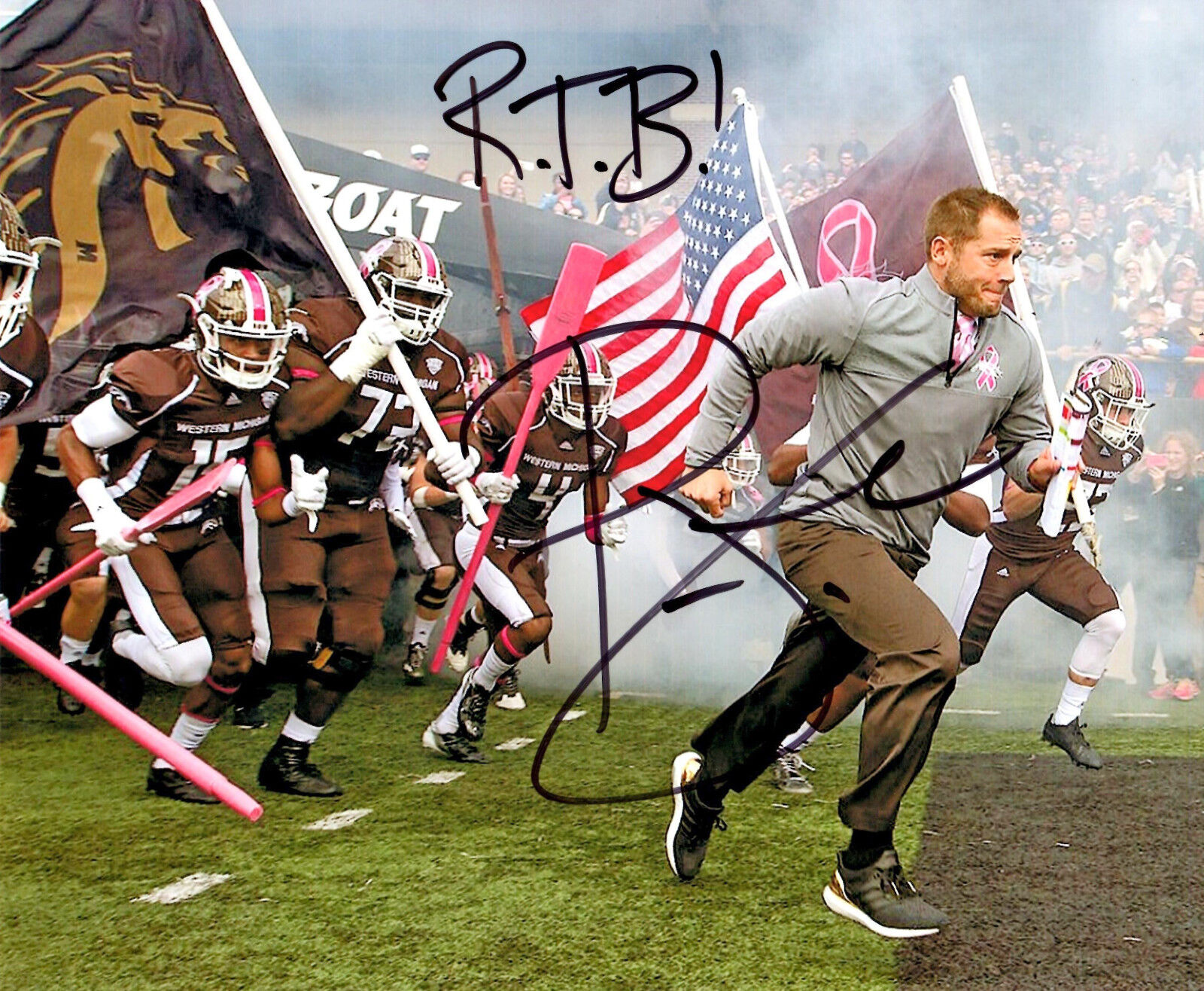 P.J. Fleck Reprinted autographed signed Photo Poster painting Western Michigan ROW THE BOAT PJ