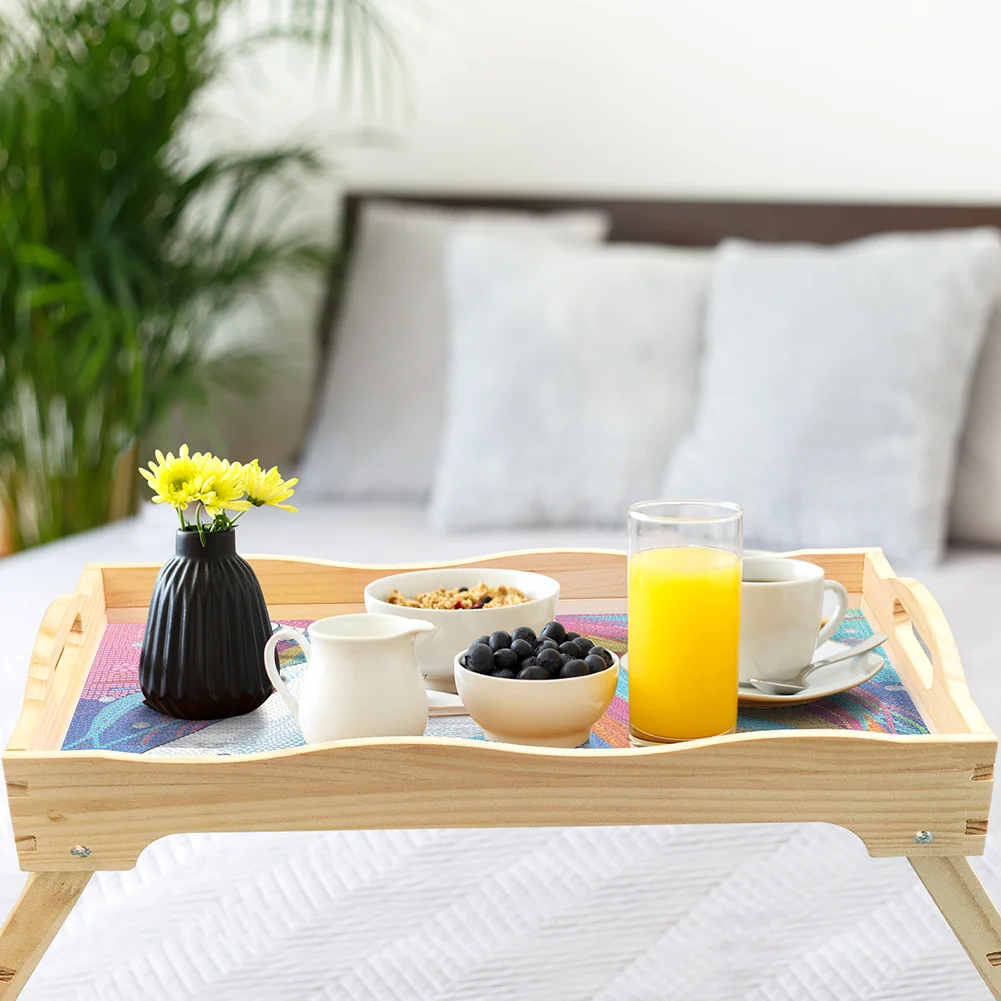 DIY Uniron Wooden Diamond Painting Dinning Table Tray with Handle for Serving Food