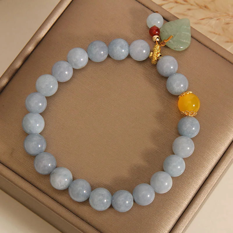 Aquamarine Jade Leaf Healing Charm Bracelet