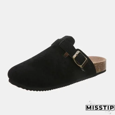 Suede Closed Toe Buckle Slide