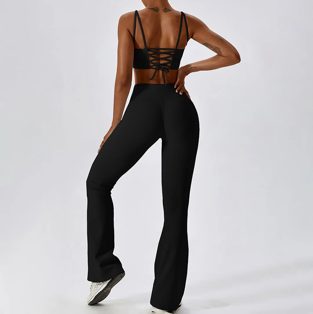 Flared high waist crossed back 2-piece suit