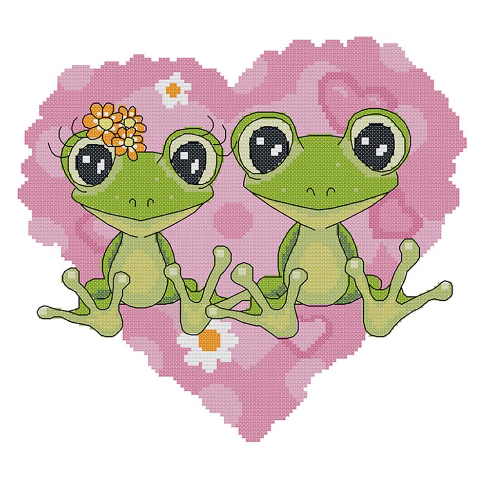 

Couple Frog - 14CT Stamped Cross Stitch - 30*28CM, 501 Original