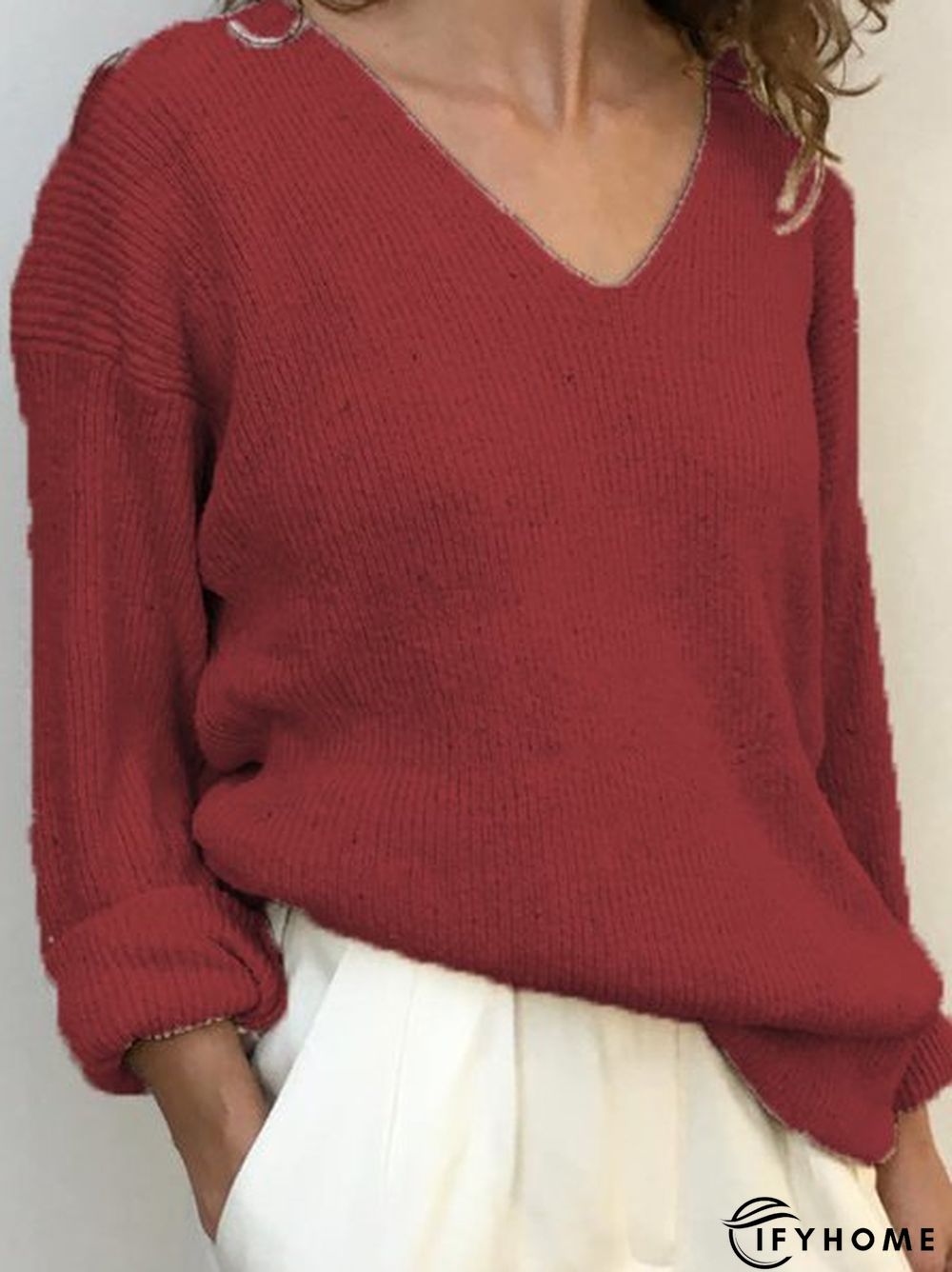 Casual Wool-Mix Fabric V Neck Sweater | IFYHOME