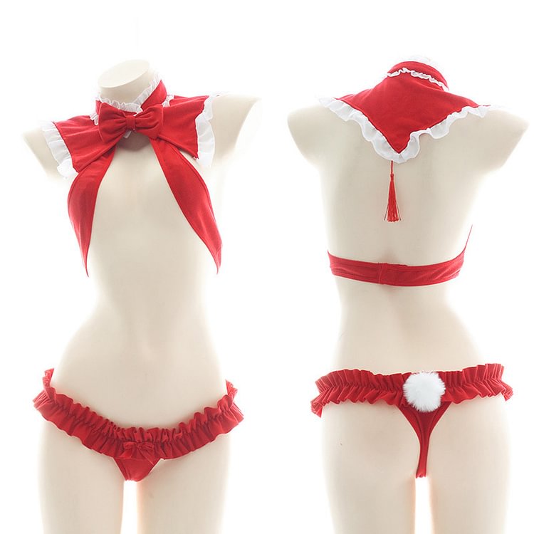 Bow Knot Bunny Tail Lingerie Bikini Set - Modakawa Modakawa