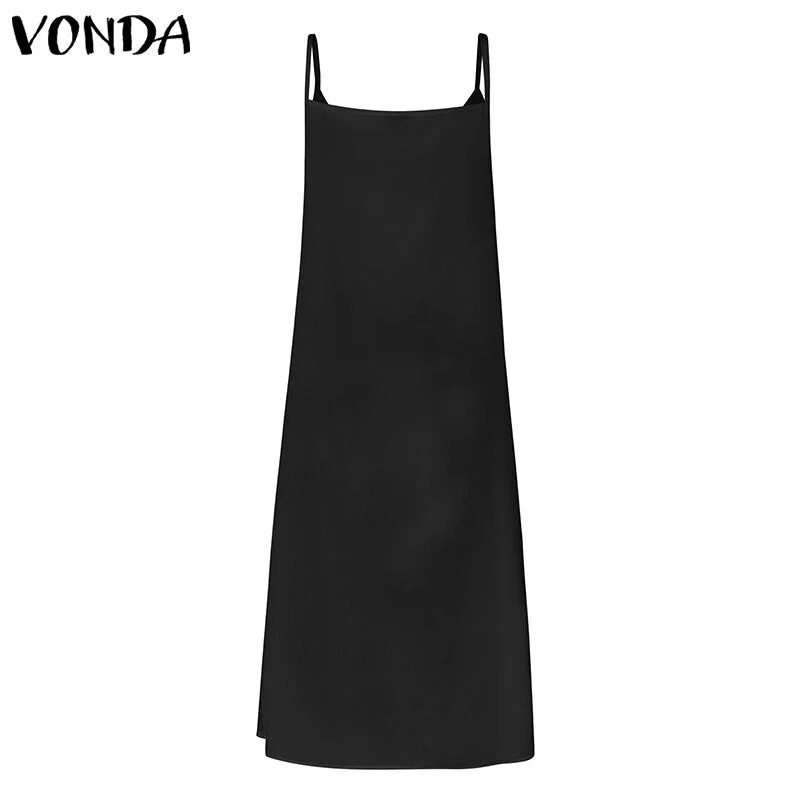 Summer Dress VONDA 2022 Women Sexy Sleeveless Vest Lining Dresses Sexy V Neck Spaghetti Strap Dress  Bohemian Party Vestidos