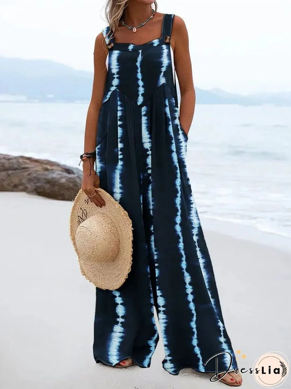 Women'S Jumpsuits Loose Print Sling Sleeveless Wide-Leg Jumpsuit