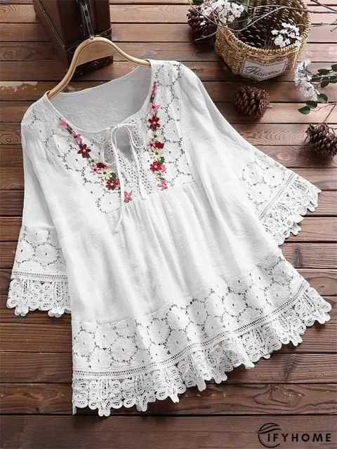 Printed Short Sleeve Cotton-Blend Top | IFYHOME