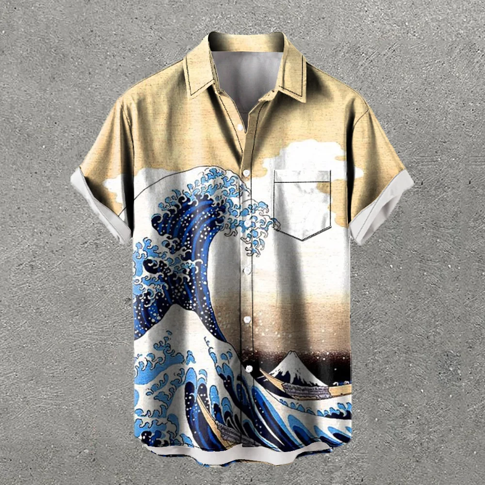 Fashion Wave Print Short Sleeve Shirt