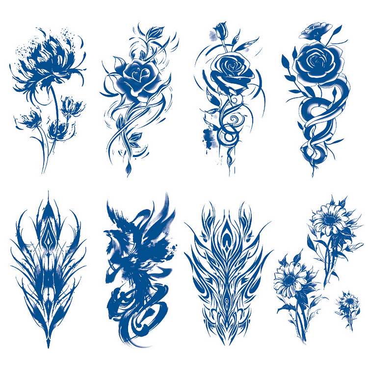 8 Sheets Rose Flower Art Designs Half Arm Juice Ink Semi-Permanent Tattoo Lasts 15 days