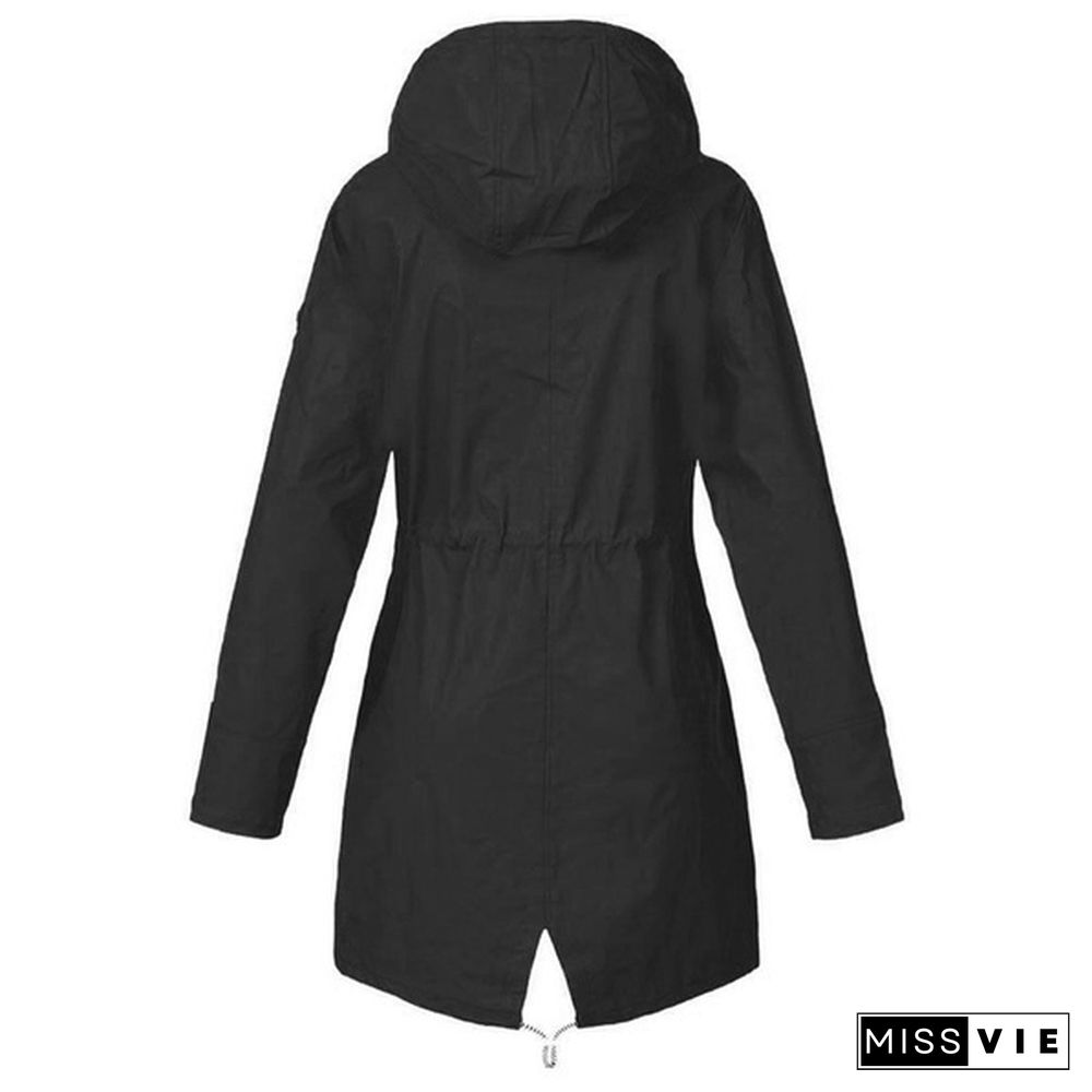 Ladies Double Layer Waterproof Lightweight Rain Jacket Outdoor Hooded Zipper Coats