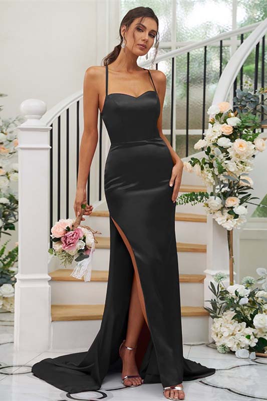 Lvs&Broner Spaghetti Strap Sleeveless Split Long Prom Dress With Pleated