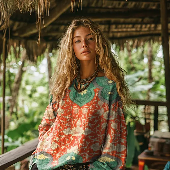 Vintage Floral Print Cotton and Linen Loose Top