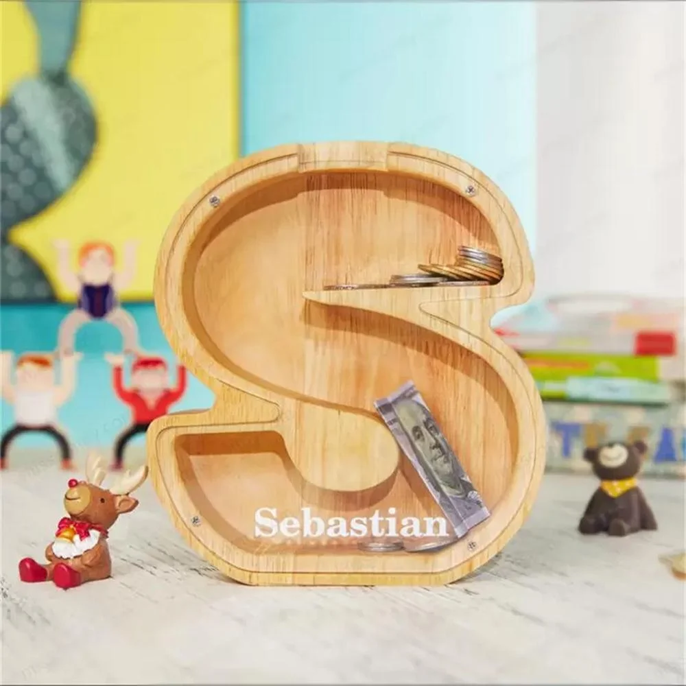 Purexcellent&trade; Wooden creative English letters transparent money jar