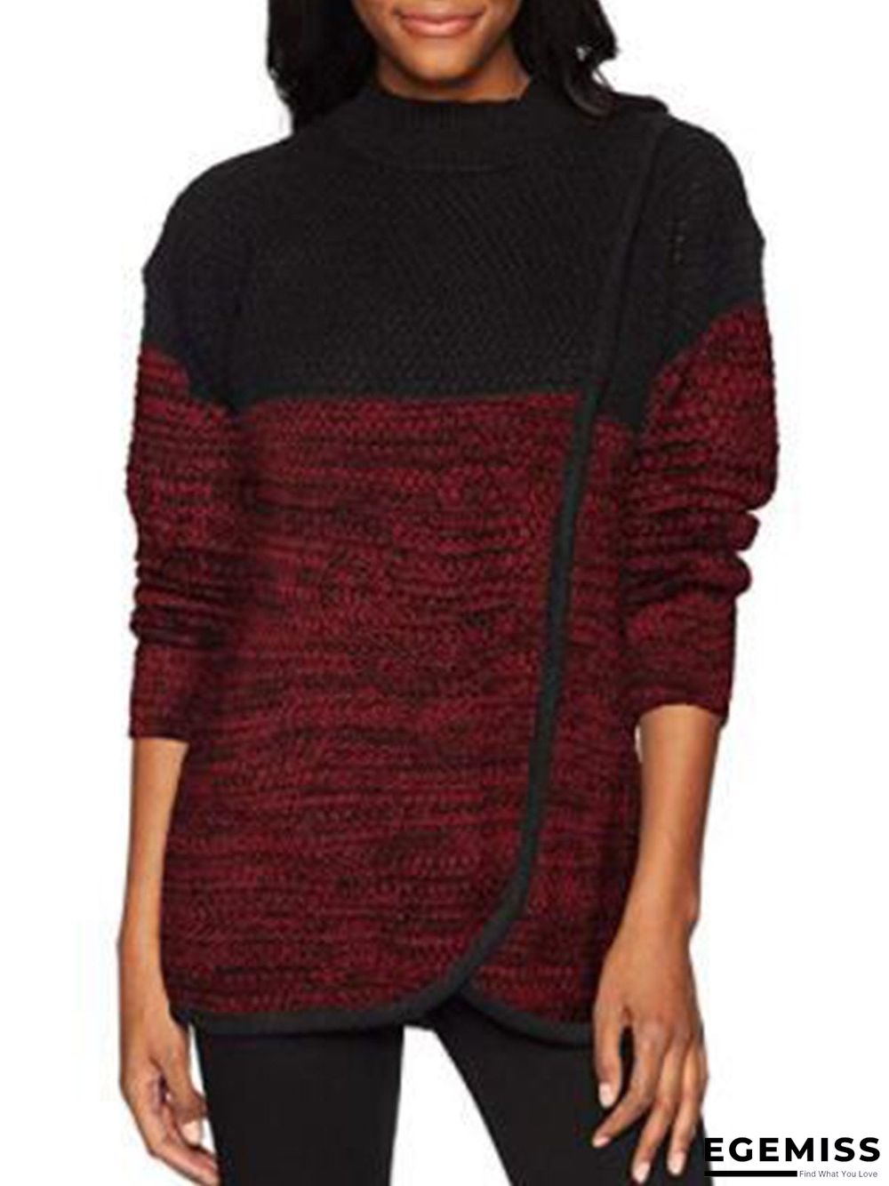 Blue Acrylic Casual Color-block Solid Sweater | EGEMISS