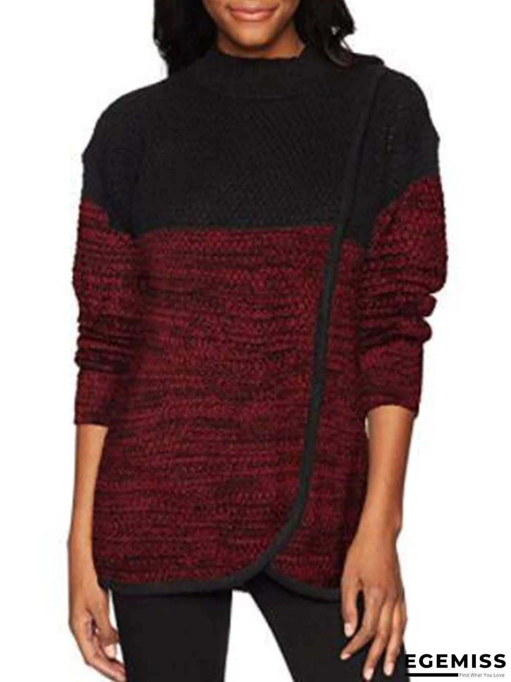 Blue Acrylic Casual Color-block Solid Sweater | EGEMISS