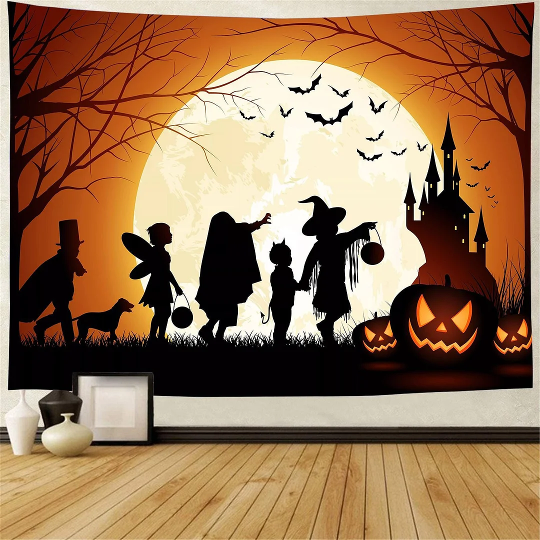 Halloween Pumpkin Lamp Wall Hanging Tapestry Bohemia Hippie Magic Castle Ghost Wall Blanket Decor Horrible Devil Bedspread Mat