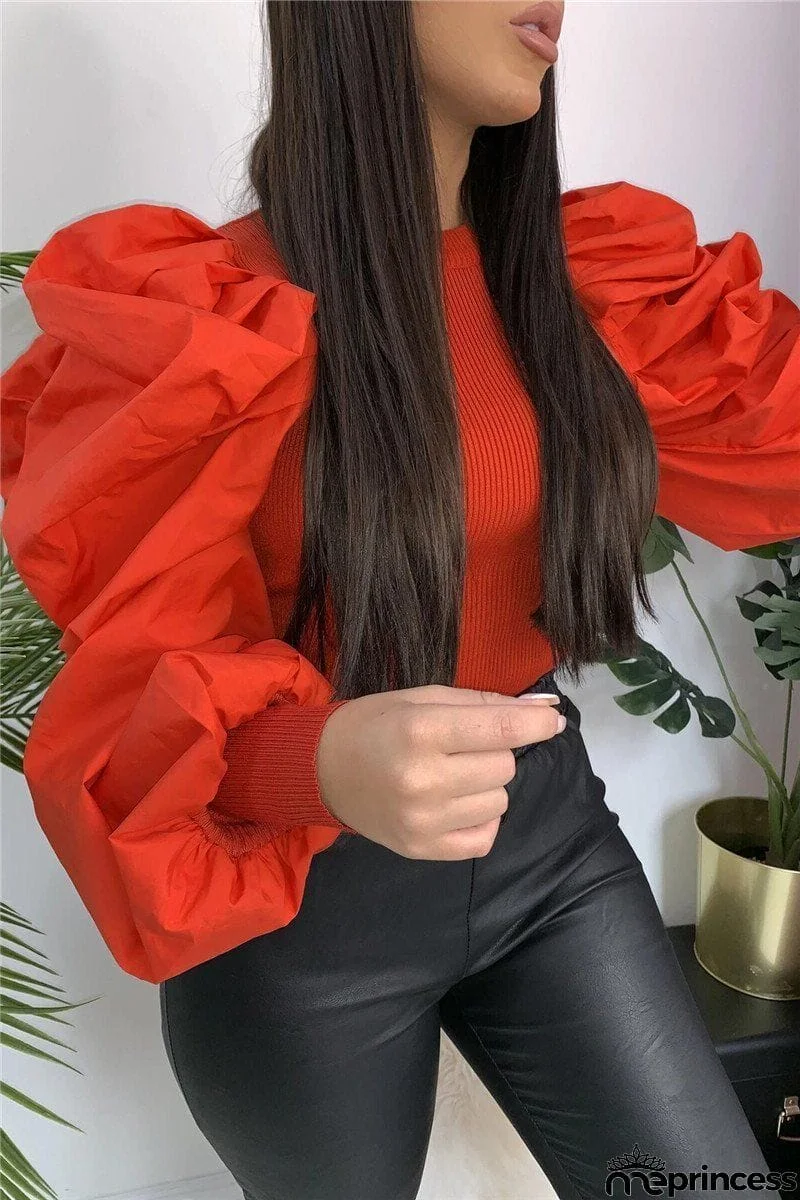 Puff Sleeve Patchwork Top