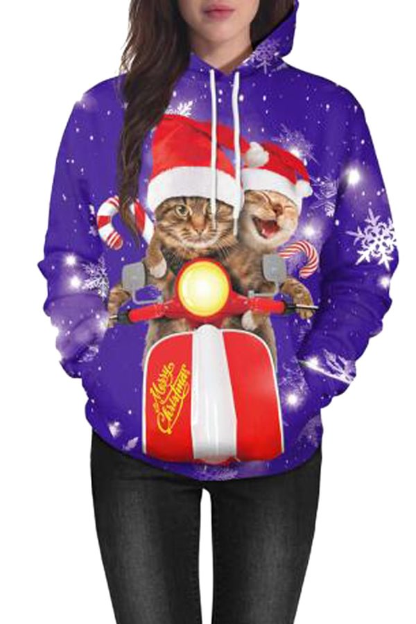Unisex Funny Christmas Cat Hoodie With Pocket-elleschic