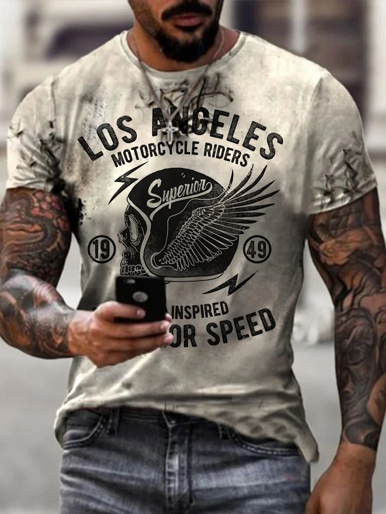 Mens Retro Motorcycle Riders Printed Casual T-shirt / [viawink] /