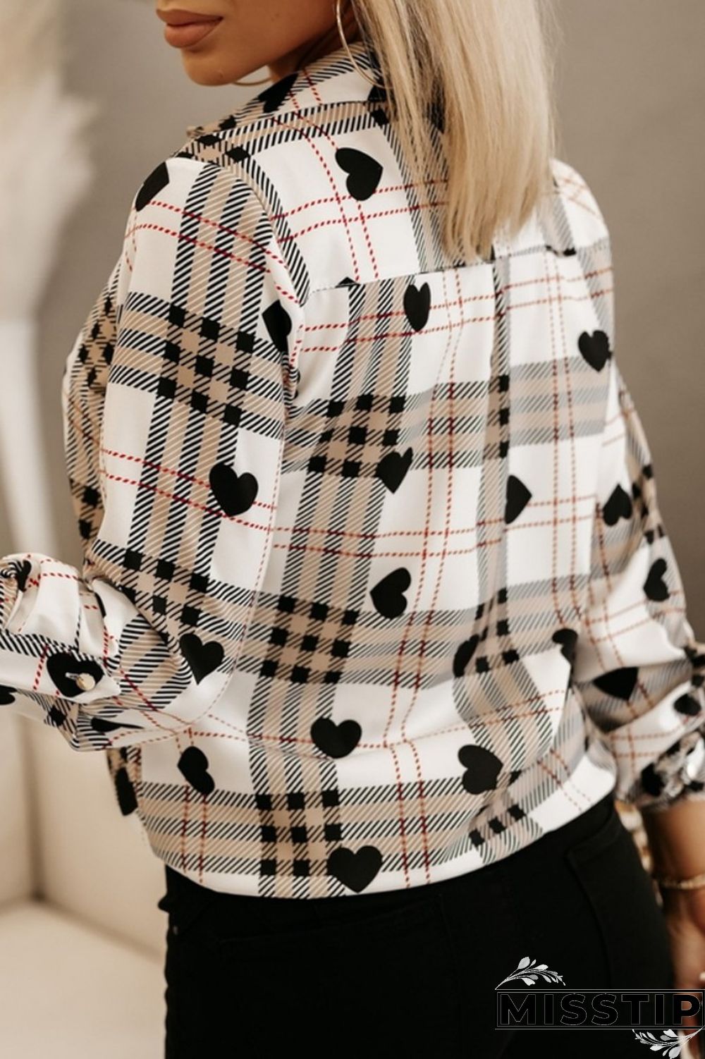 Khaki Casual Print Patchwork Shirt Collar Tops
