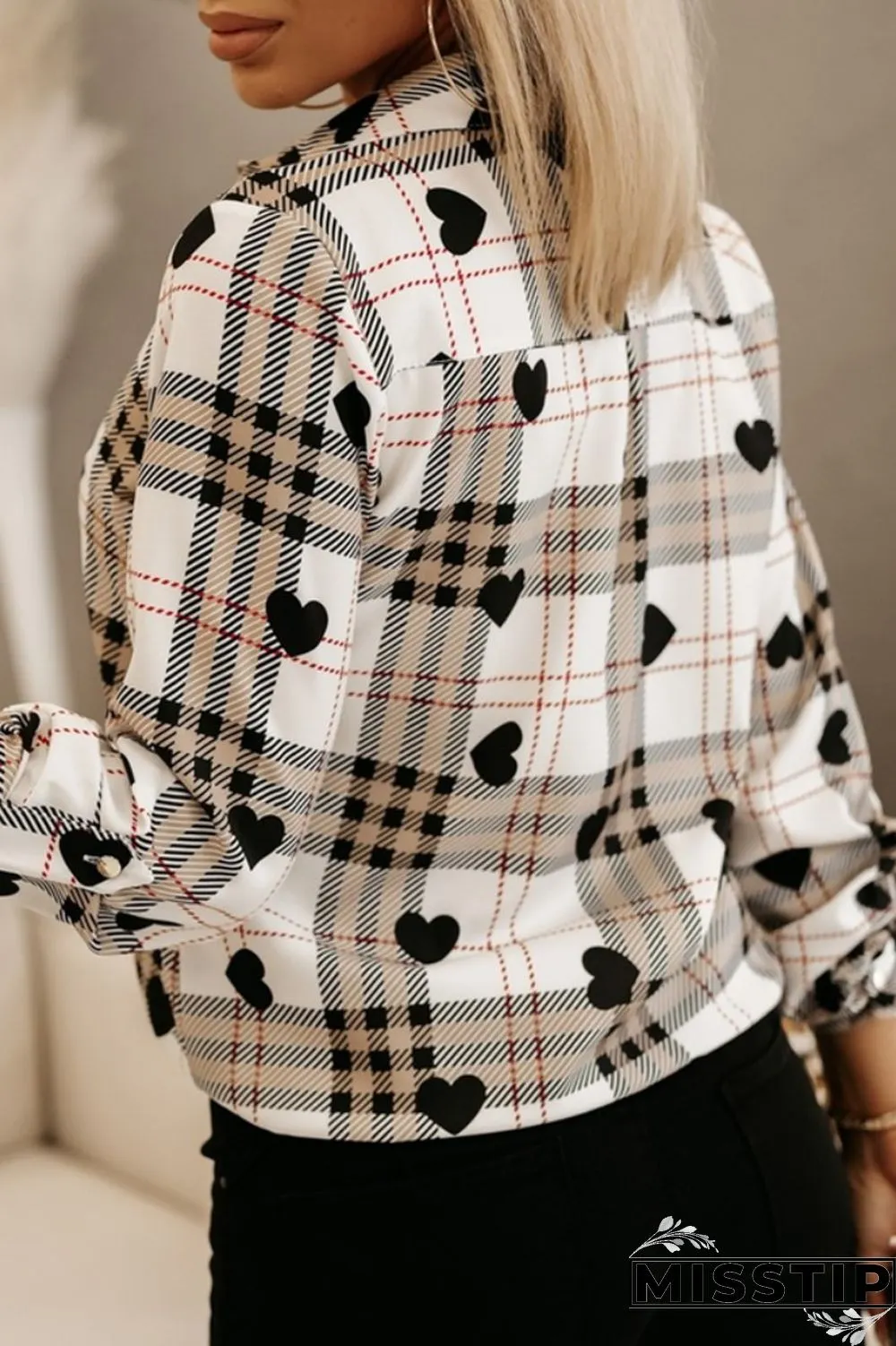 Khaki Casual Print Patchwork Shirt Collar Tops