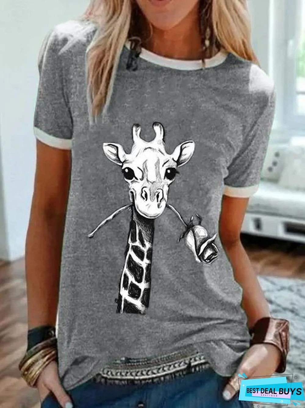 Casual Cotton-Blend Printed Crew Neck T-shirt