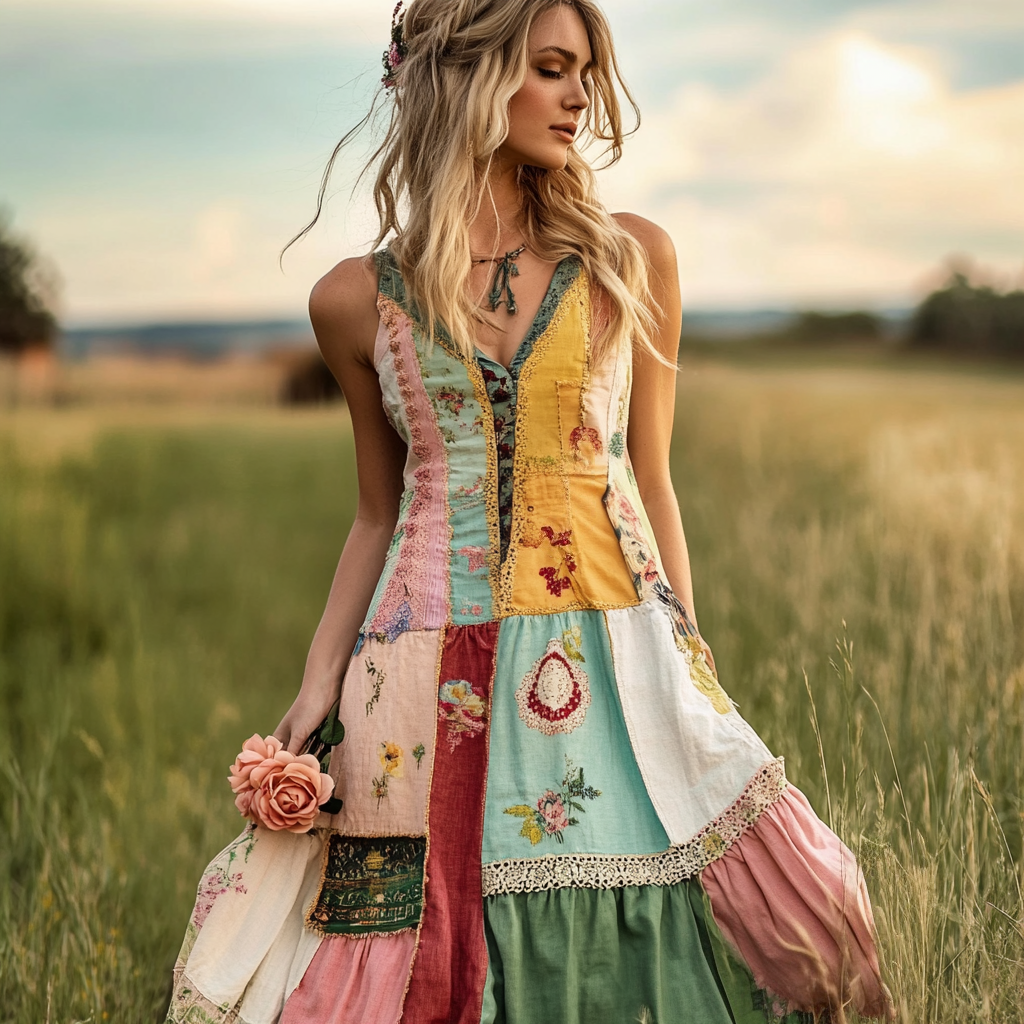 Women's Vintage Bohemian Floral Comfort Sleeveless Dress