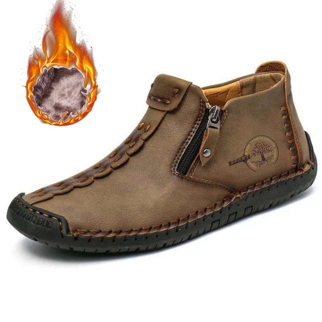 Winter Men's Boots Thick Plush Warm Men's Snow Boots Genuine Leather Zipper Men Ankle Boots Waterproof Men's Sneakers Plus size