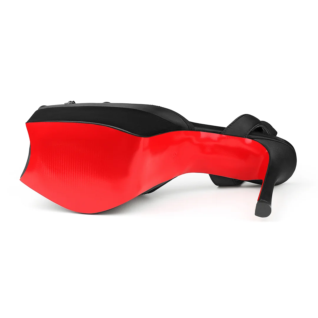 145mm Women's Strappy Crepe Satin Silk High Heel Lace Up Platform Red Bottom Wedding Banquet Sandals-MERUMOTE