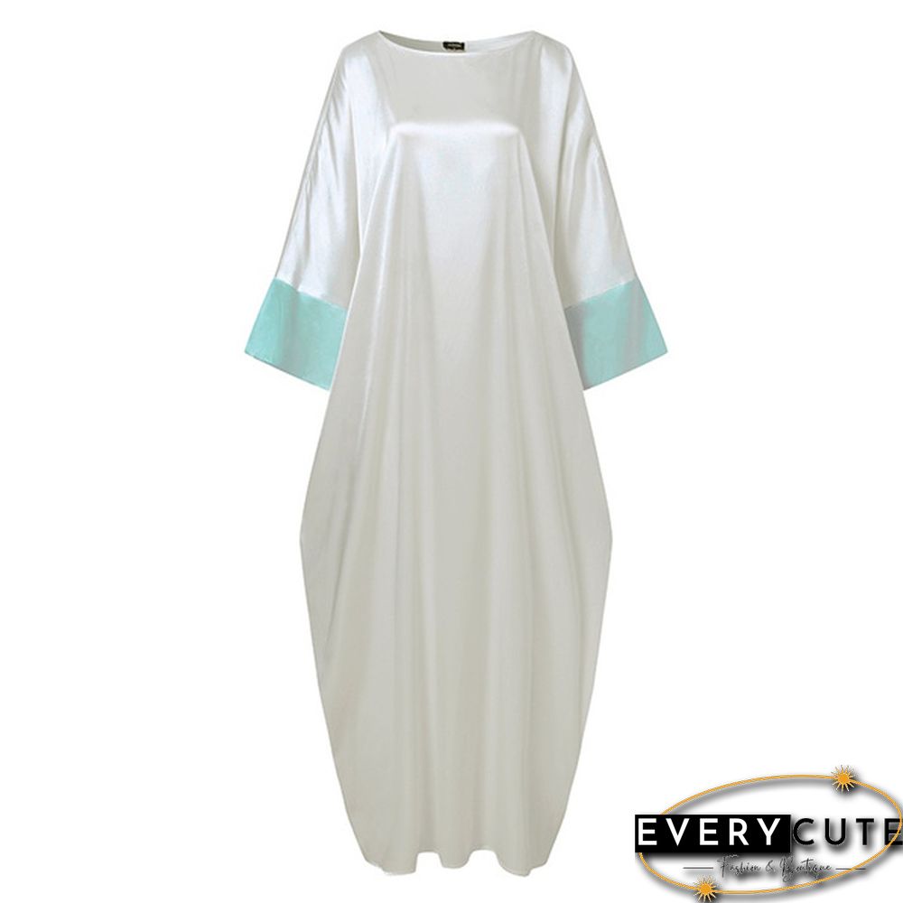 VONDA Women Holiday Casual O Neck Pleated Long Maxi Dresses Solid Color Baggy 3/4 Sleeve Vestido S-5XL Robes Longue