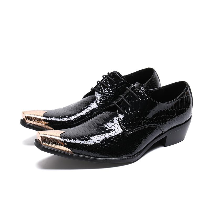 Patent Leather High Heel Men Shoes Black Poited Toe Lace-Up Shoes Mens Leisure Shoes Size 37-48