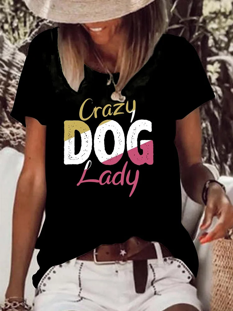 Crazy Dog Lady Raw Hem Tee-Annaletters