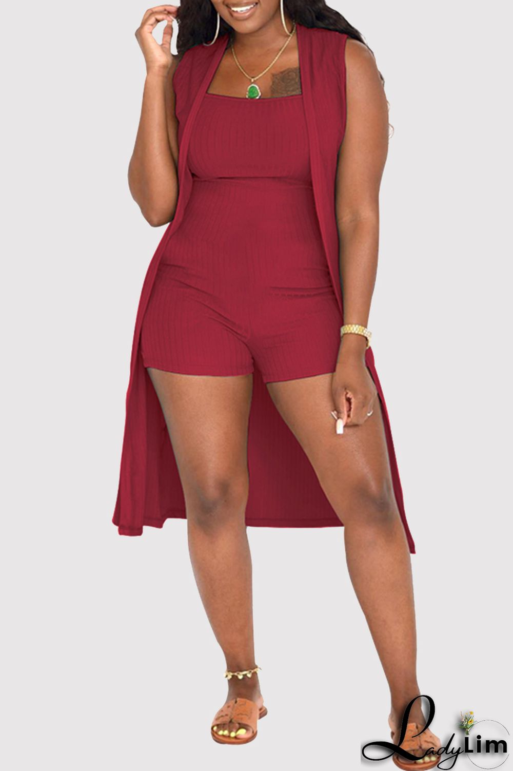 Yellow Fashion Casual Solid Basic Square Collar Sleeveless Two Pieces