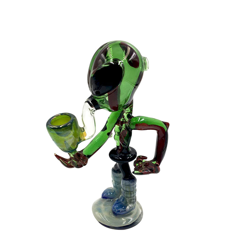 Green Aliens Smoker Glass Hand Pipe & Mini Sherlock Design