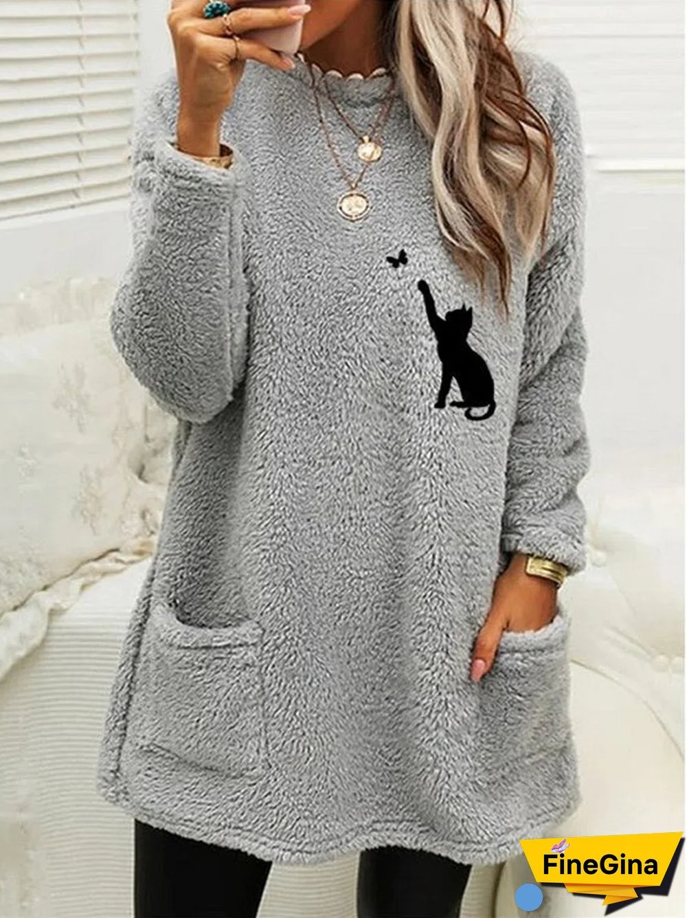 Women's Graphic Printed Long Seelve Scoop Neck Sweatshirt