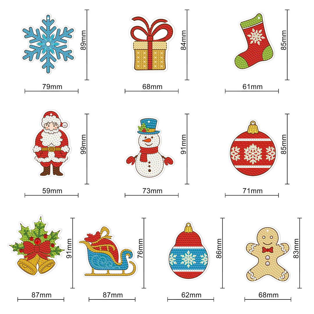 10pcs DIY Diamond Painting Xmas Tree Pendant (Single Side)