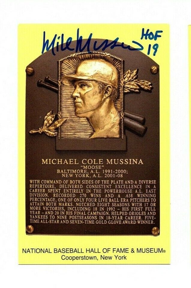 Mike Mussina Signed Hall Of Fame Plaque Postcard HOF 19 Autograph Orioles Yanks