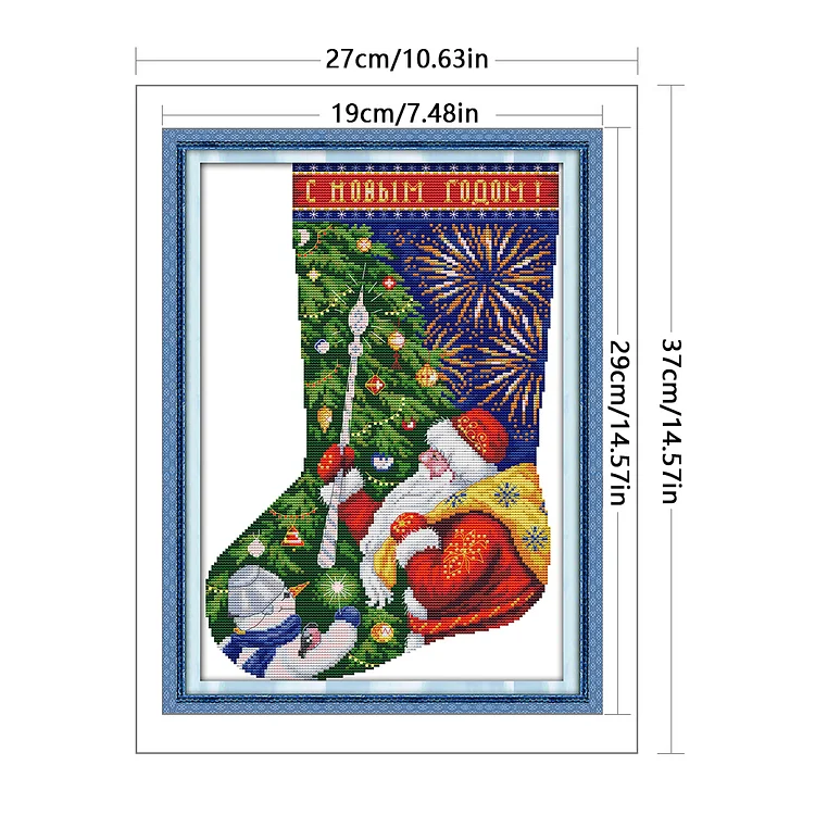 Joy Sunday Christmas Stocking Santa Claus 16CT Stamped Cross Stitch