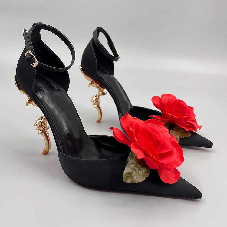 100mm Women's Rose Heel Strappy Pumps Metal Heel Red Bottom Shoes  VOCOSI VOCOSI
