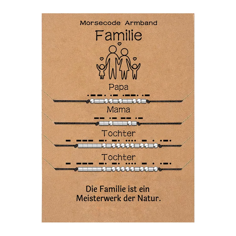 Kettenmachen Familie Morsecode Armbänder Set-Papa & Mama & 2 Töchter-Geschenk mit Nachrichtenkarte
