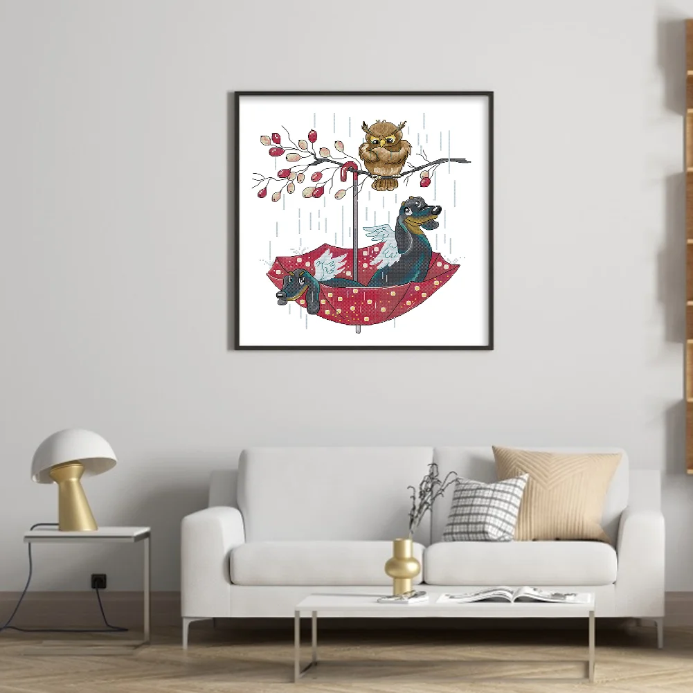 DIY Stamped Cross Stitch 14CT Partial Embroidery 40*42cm - Owl And Angel Dog