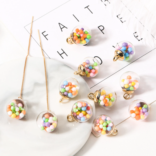 16*21mm Colorful Glass Ball Charms Wholesales Necklace,Earring Bracelet Keychain Charm Pendant Jewelry DIY handmade