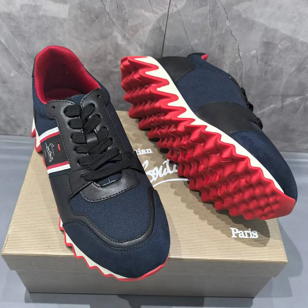 Gentleman's Red Bottom Sneakers Polyester Round Toe Couples Sneakers -vocosishoes