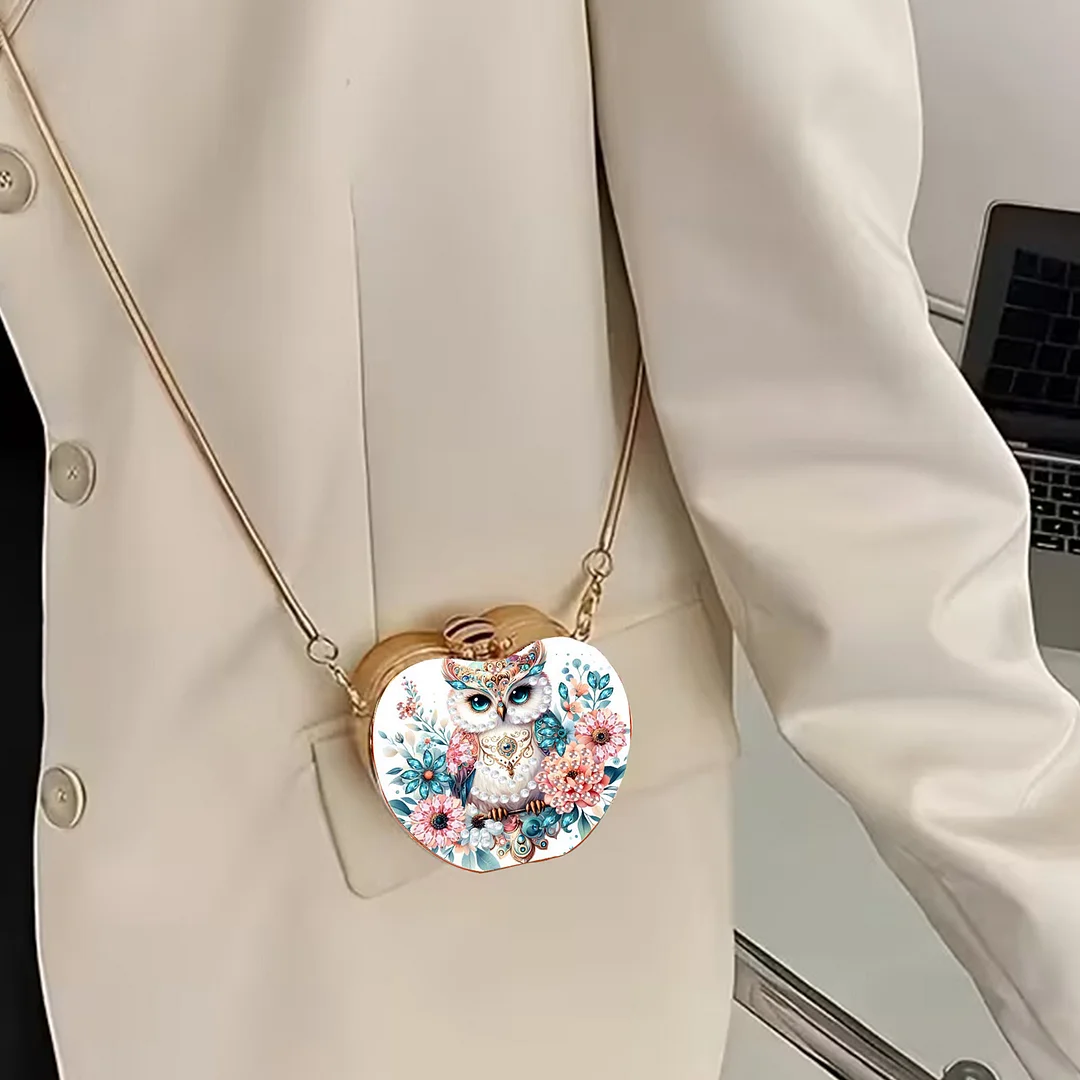 Owls and Flowers DIY Acrylic Love Diamond Art Painting Card Case Wallet with Chain Small Diamond Painting Crossbody Bag for Adults Women Girls Gift
