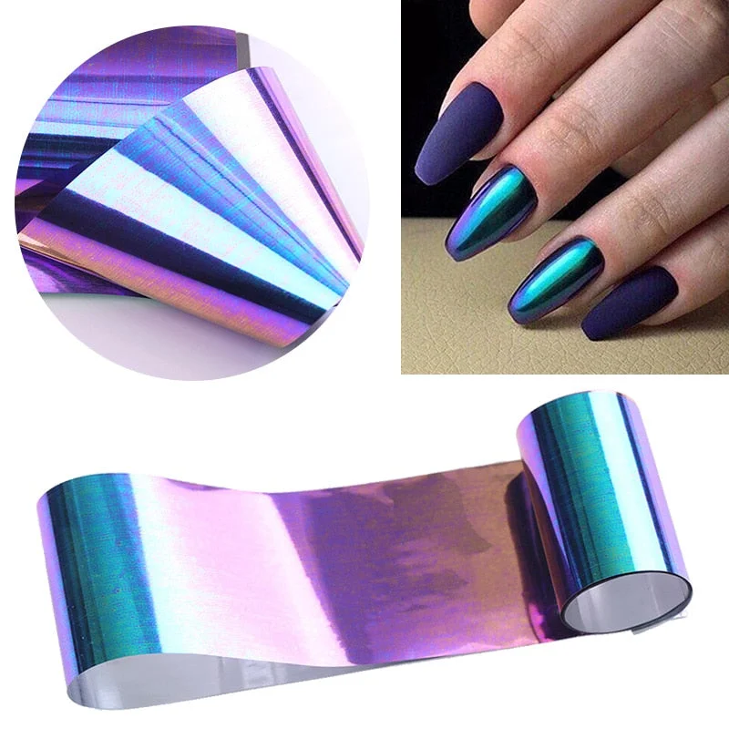 1 Box Glitter Colorful Nail Folis Yellow Blue Orange Transfer Stickers Slider Glass Paper Tips Manicure Nail Art Decoration