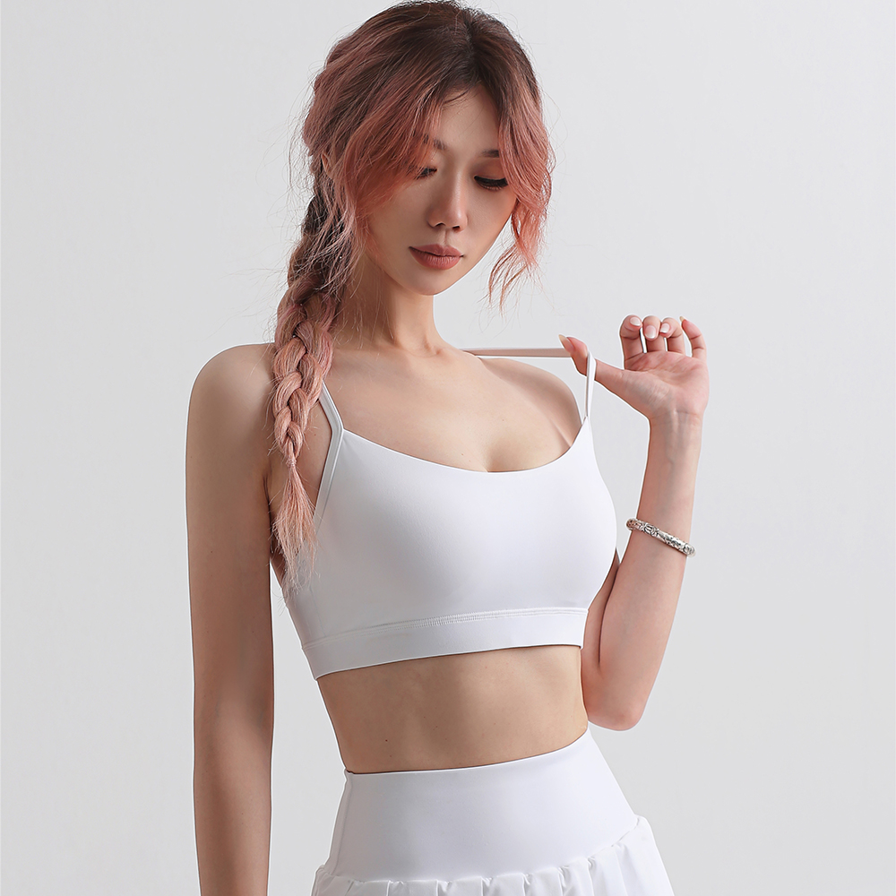 Buy Hergymclothing White racer back thin straps hollow out breathable low impact sports bra online