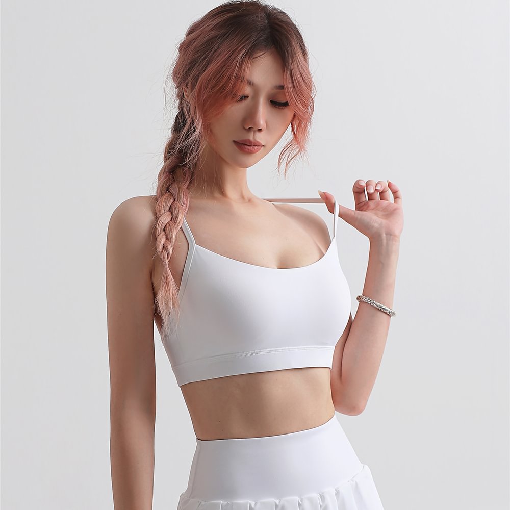 Buy Hergymclothing White racer back thin straps hollow out breathable low impact sports bra online
