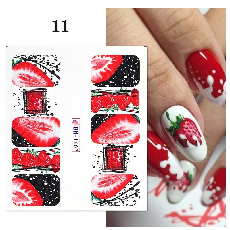 1PC Avocado/Watermelon/Orange Nail Stickers Summer Fruit Leaves Transfer Decals Sliders For Nails DIY Decoration Manicures-Nail Inspo