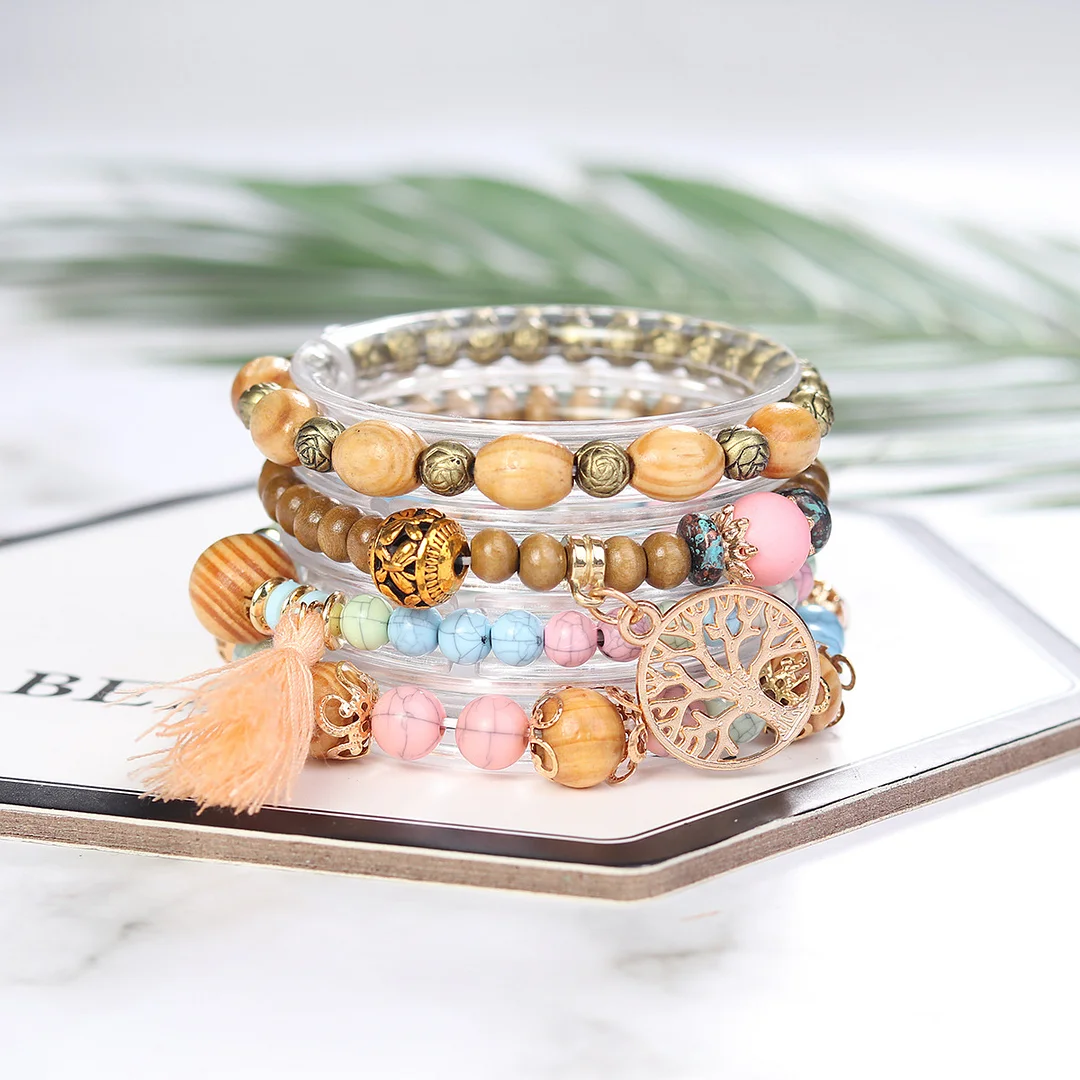 Women's Bohemian Multilayer Wood Bead Bracelet